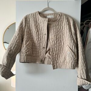 Zara Beige Quilted Bomber Jacket